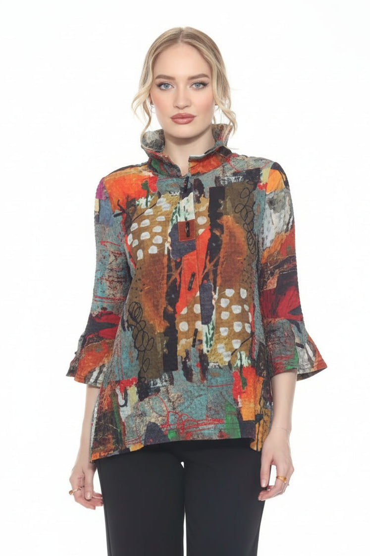 Artful Abstract Button Front Blouse - 4106