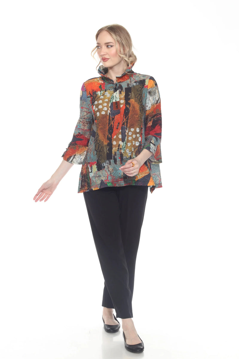 Abstract Modern-Art-Print Button Front Blouse/Jacket - 4106