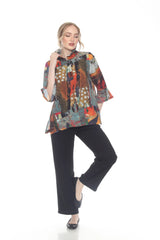 Abstract Modern-Art-Print Button Front Blouse/Jacket - 4106