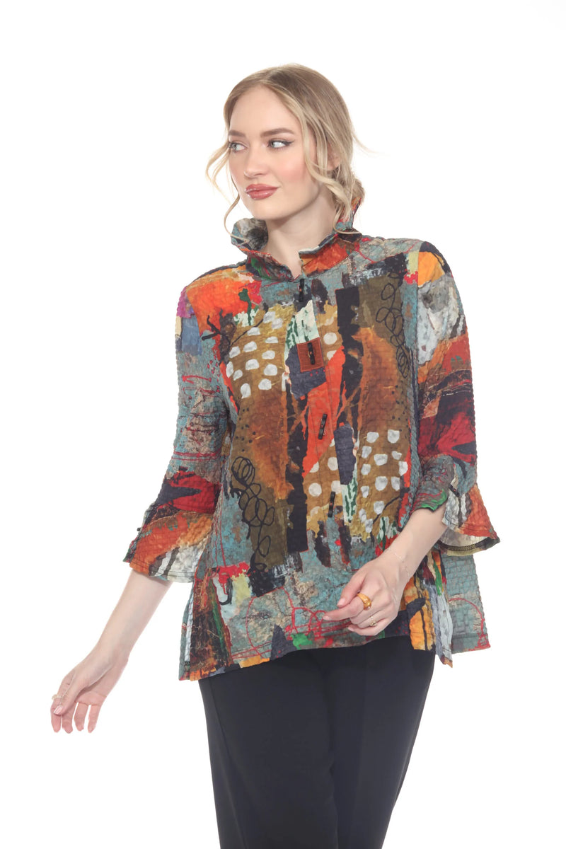 Abstract Modern-Art-Print Button Front Blouse/Jacket - 4106