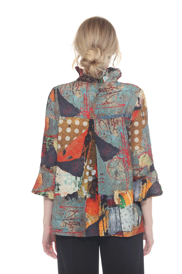 Abstract Modern-Art-Print Button Front Blouse/Jacket - 4106