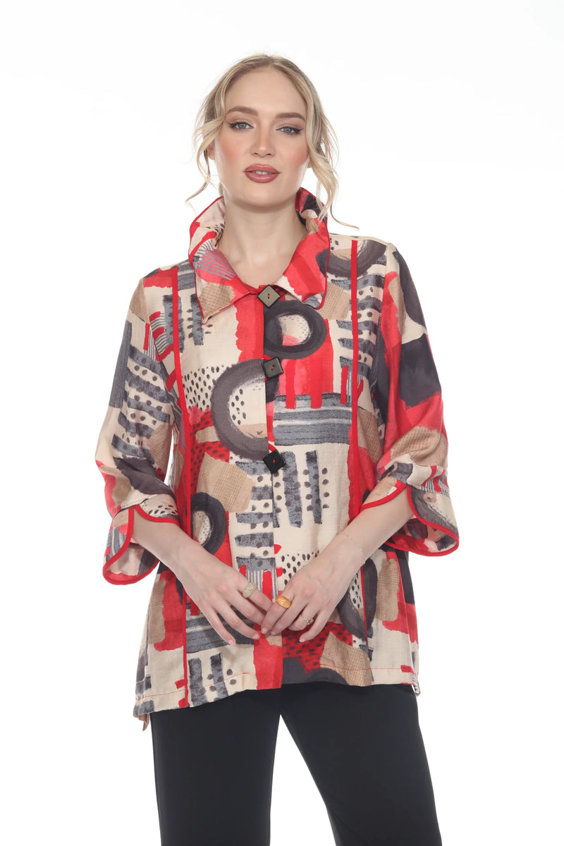 Abstract Brushstroke Tunic Blouse - 4118