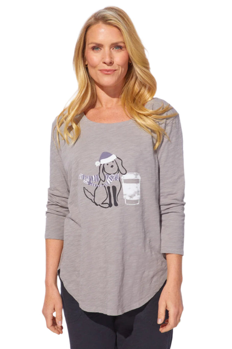 Festive Puppy Tee for Dog Lovers in Fog - 41204-FOG