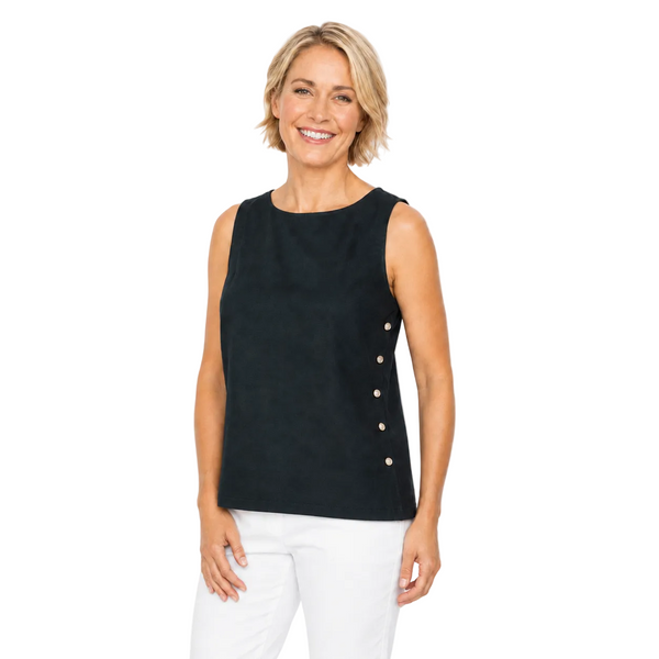 Sleeveless Linen-Cotton Top in Black - 41525-BLK - Size XL Only!