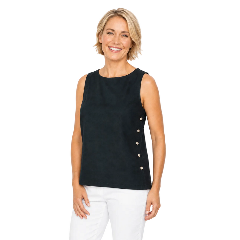 Sleeveless Linen-Cotton Top in Black - 41525-BLK - Size XL Only!