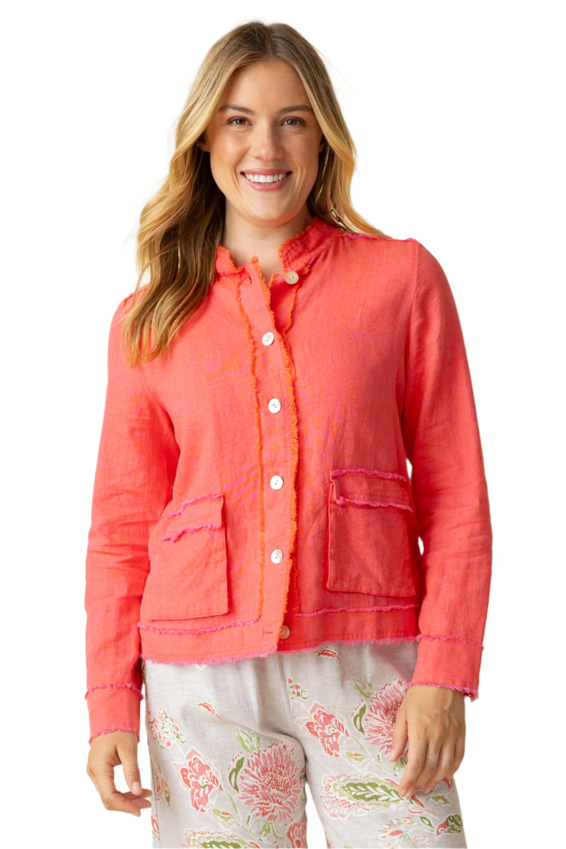 Summer Breeze Linen Jacket in Papaya - 41552-PP