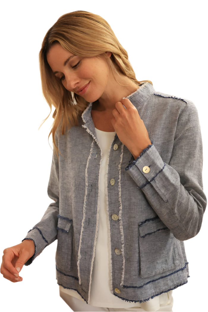 Summer Breeze Linen Jacket in Indigo - 41552-IND