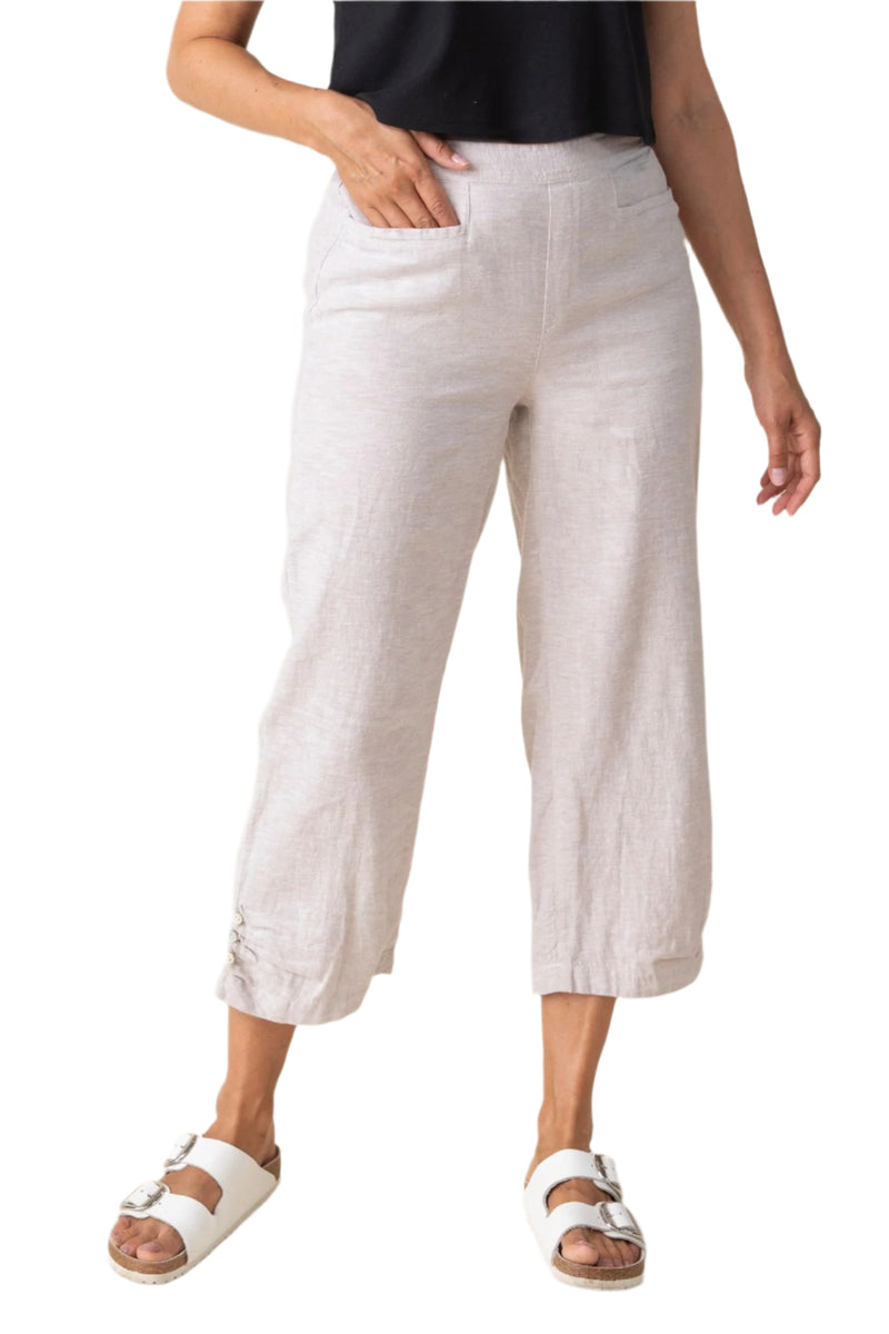 Summer Breeze Button Trim Capri in Oatmeal  - 41576-OAT