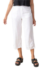 Summer Breeze Button Trim Capri in White  - 41576-WHT