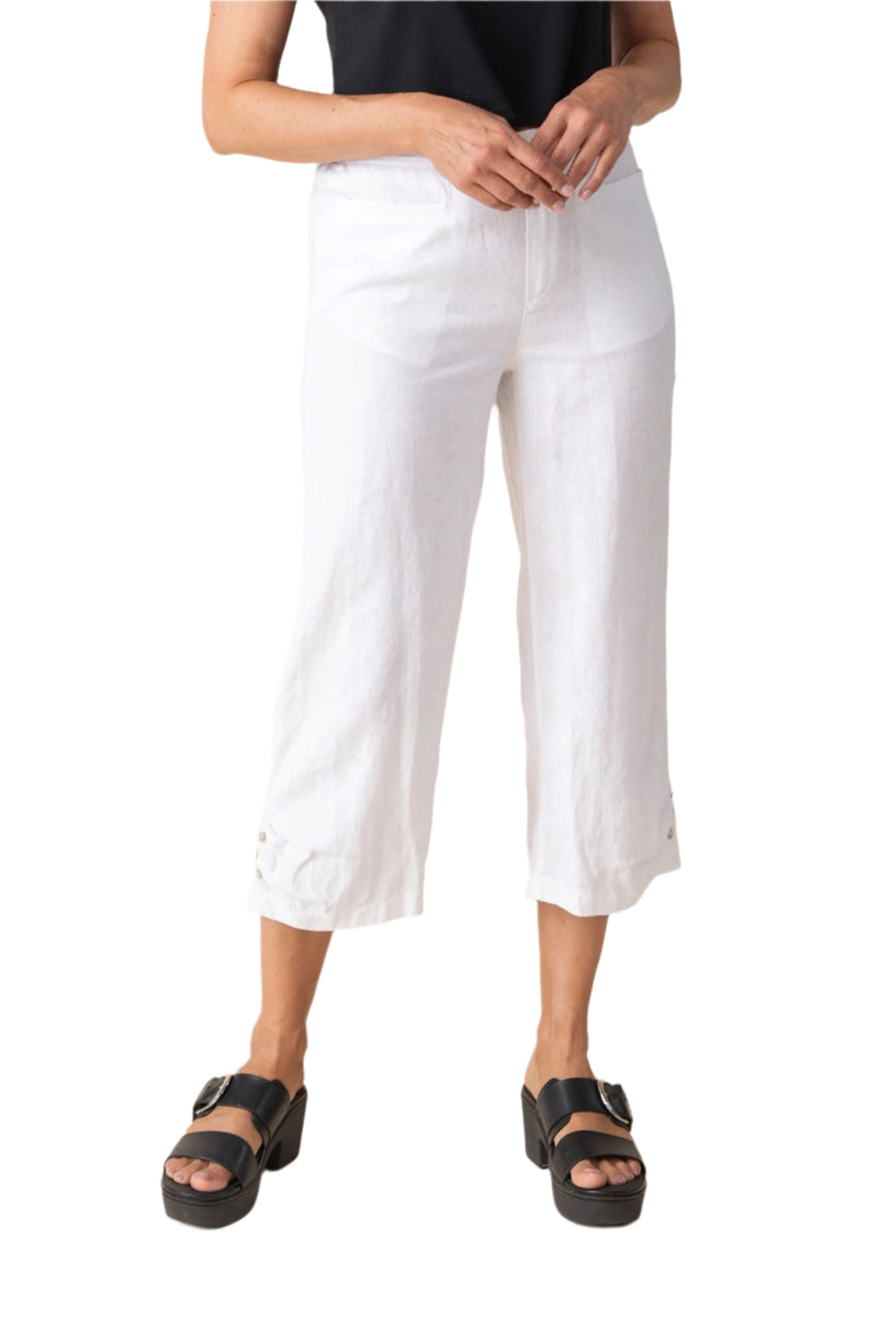 Summer Breeze Button Trim Capri in White  - 41576-WHT