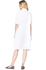 Button-Front Cotton Shirtdress Dress in White - BC145-WT