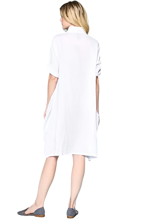 Button-Front Cotton Shirtdress Dress in White - BC145-WT