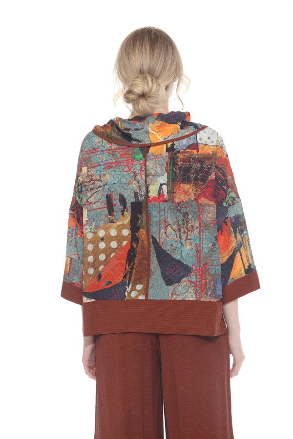 Modern-Art-Print Draped Neck Top - 4202