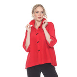 Textured Red Button Front Shirt-Jacket - 4203-RD