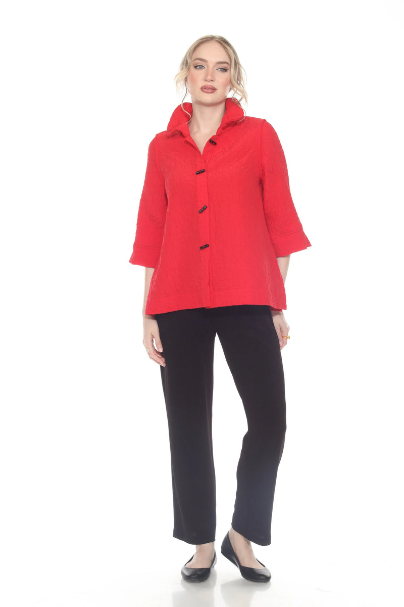 Textured Red Button Front Shirt-Jacket - 4203-RD