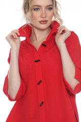 Textured Red Button Front Shirt-Jacket - 4203-RD