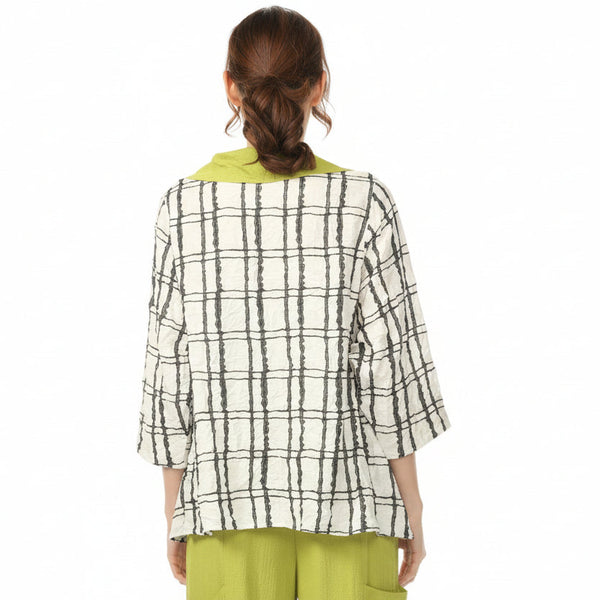 Textured Check Cowl Neck Top in Lime - 4253