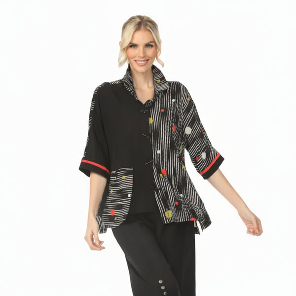 Mixed Dot & Stripe Colorblock Shirt Jacket - 4261