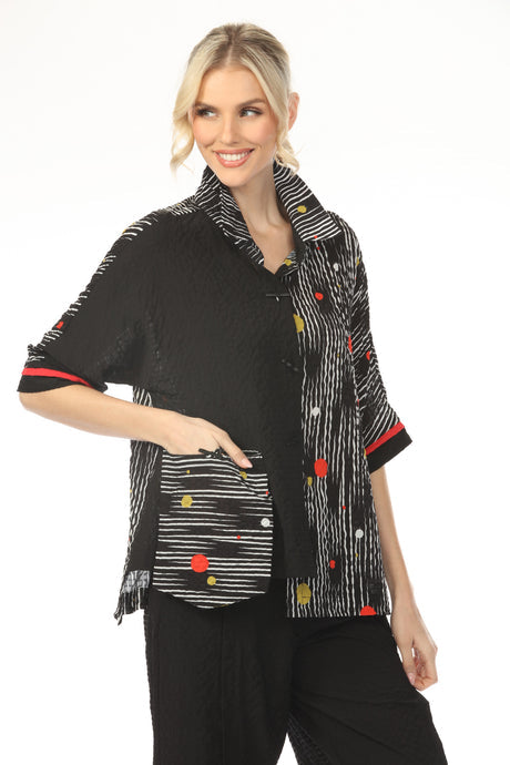 Mixed Dot & Stripe Colorblock Shirt Jacket - 4261