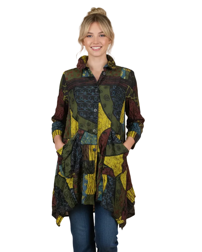 Just In! Abstract Print Textured Tunic in Kiwi Multi - 4296-KW