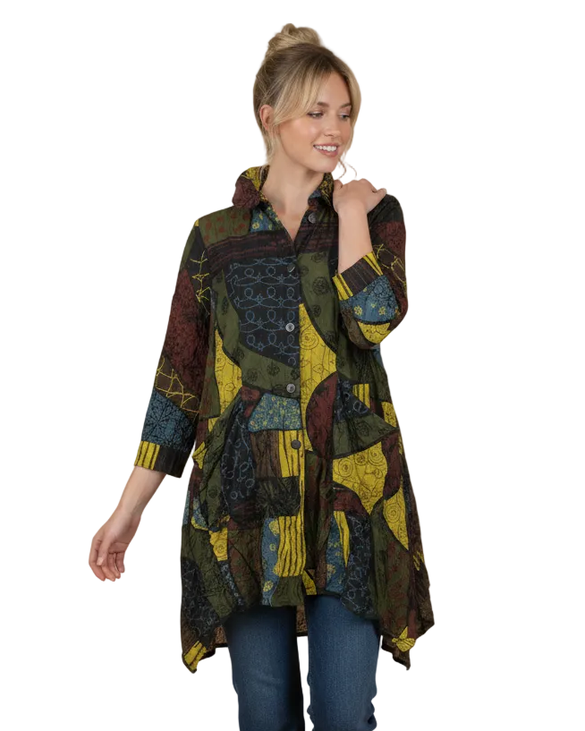 Just In! Abstract Print Textured Tunic in Kiwi Multi - 4296-KW