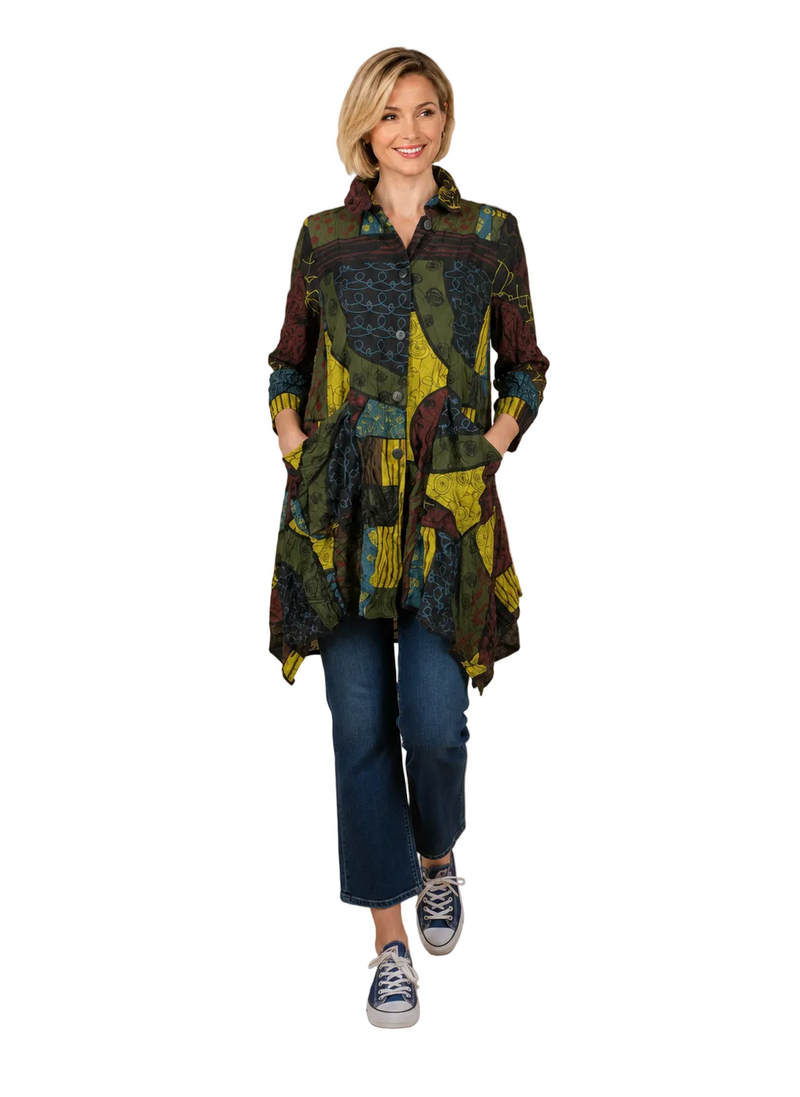 Just In! Abstract Print Textured Tunic in Kiwi Multi - 4296-KW