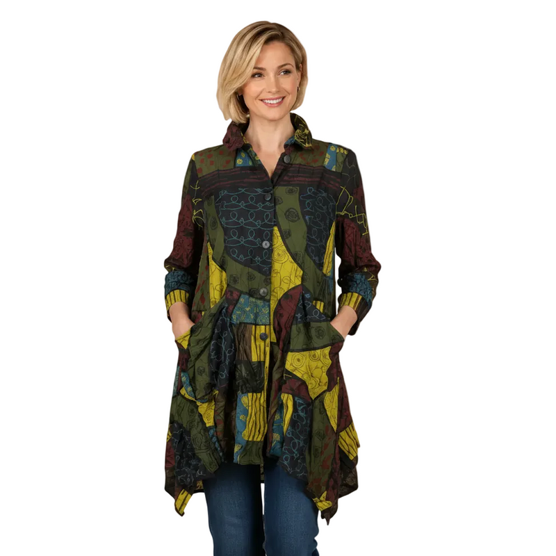 Just In! Abstract Print Textured Tunic in Kiwi Multi - 4296-KW