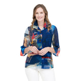 Abstract Art Print Button Patch Jacket in Blue - 4879