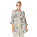 Sheer Floral Sketch Print Hi-Low Blouse/Jacket -  6136T