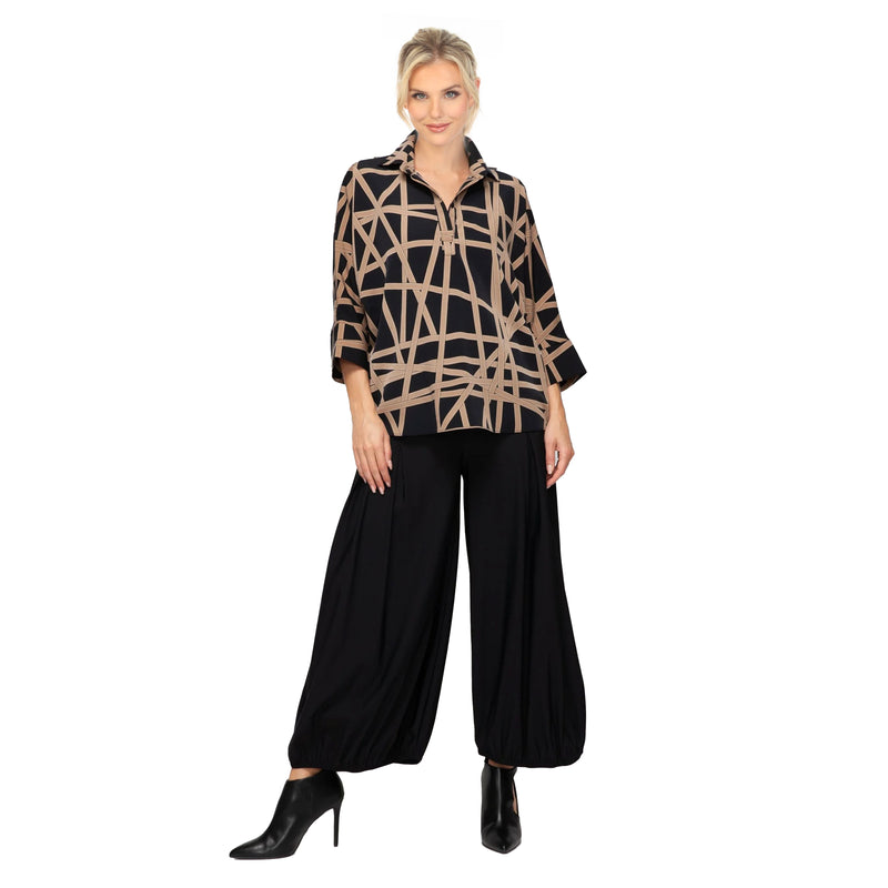 Bold Geometric-Print Blouse in Tan/Black - 7195T-TN