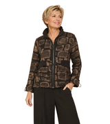 Abstract Print Zip Front Jacket in Taupe, Brown & Black - 4312