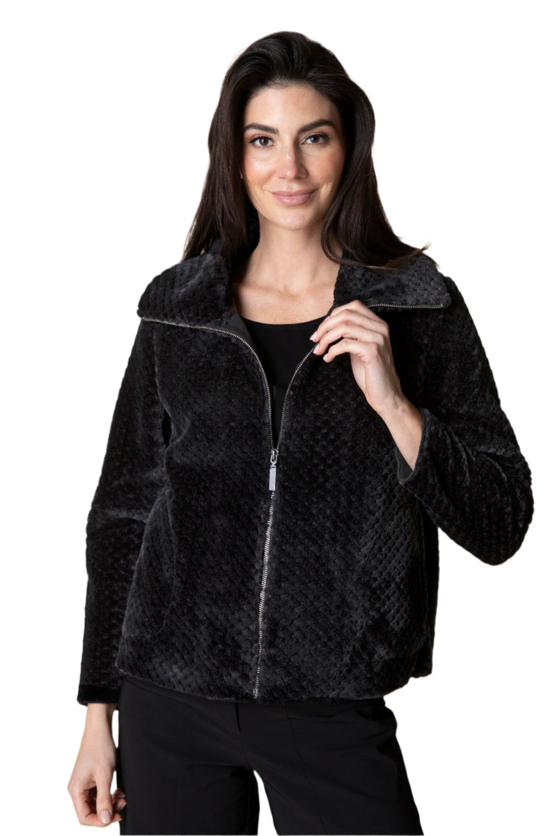 Textured Sherpa Zip Jacket in Black - 43161