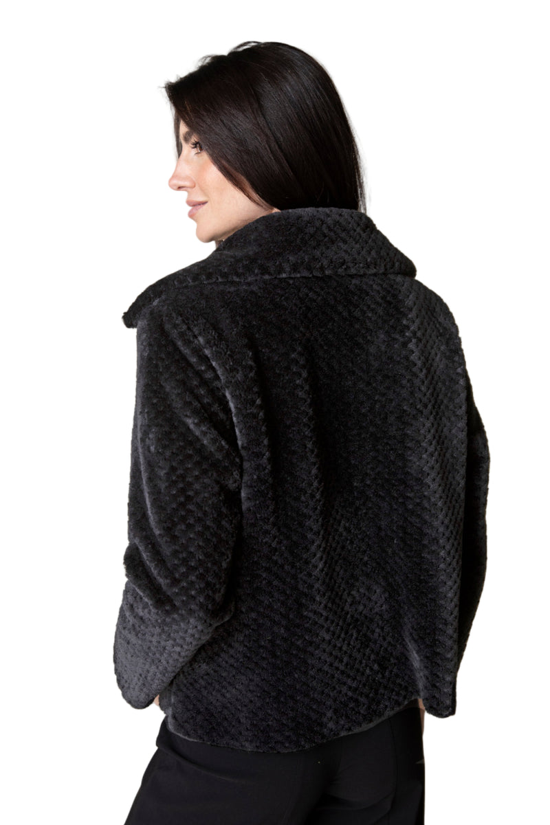 Textured Sherpa Zip Jacket in Black - 43161