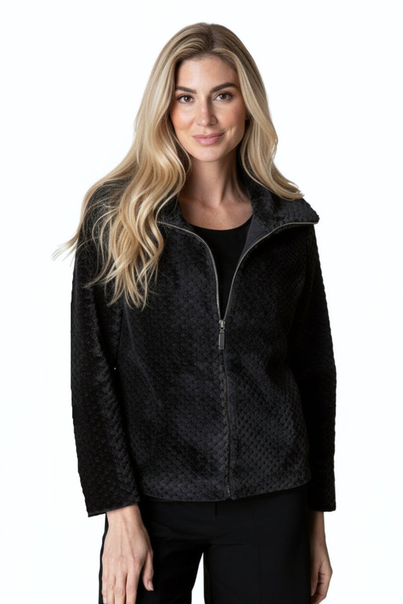 Textured Sherpa Zip Jacket in Black - 43161