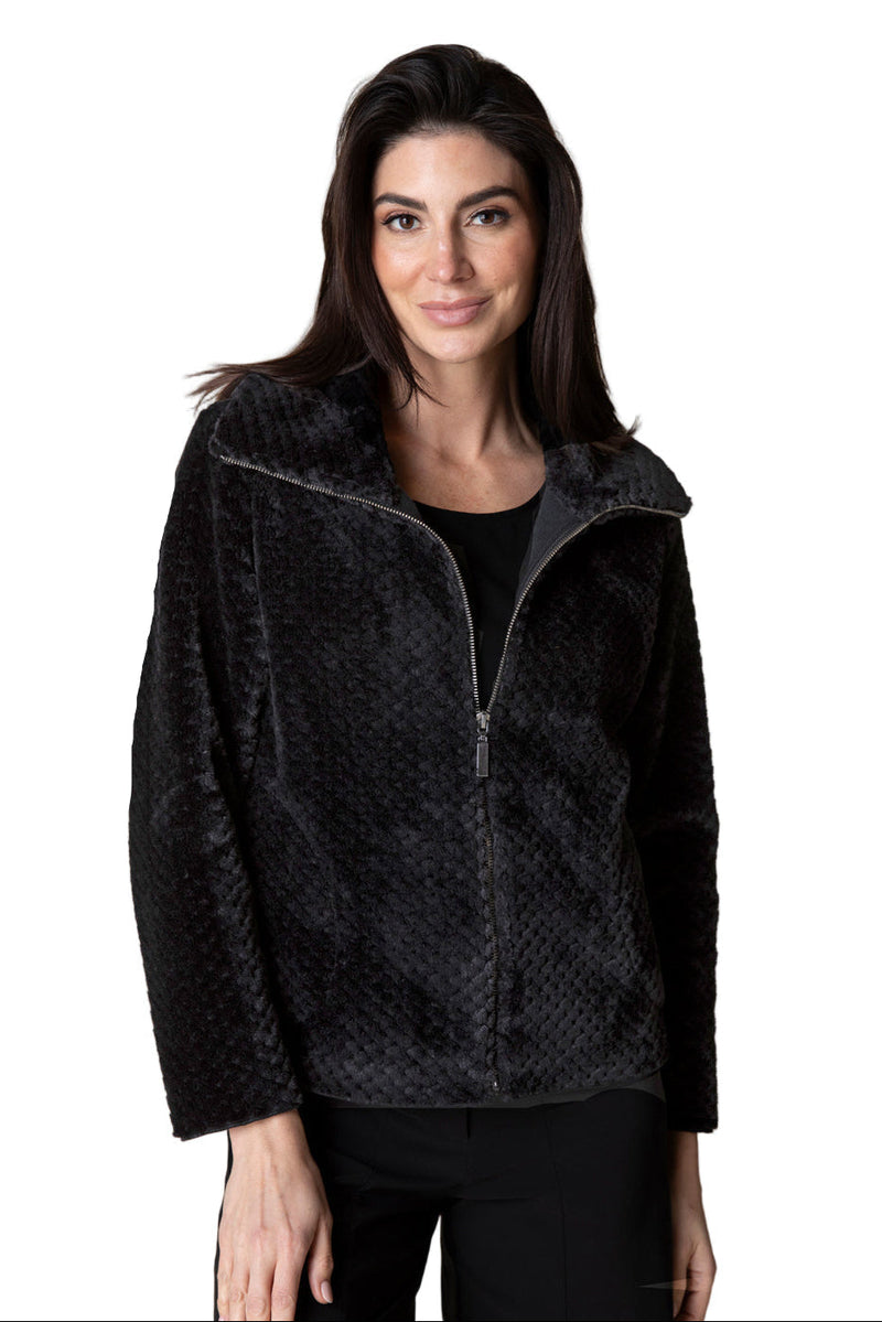 Textured Sherpa Zip Jacket in Black - 43161