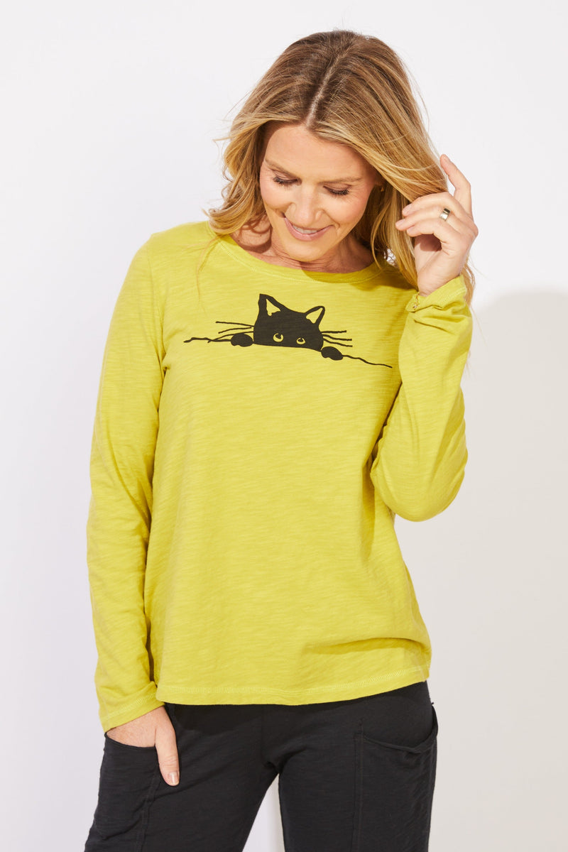 Sneaky Cat Crew Tee — citron