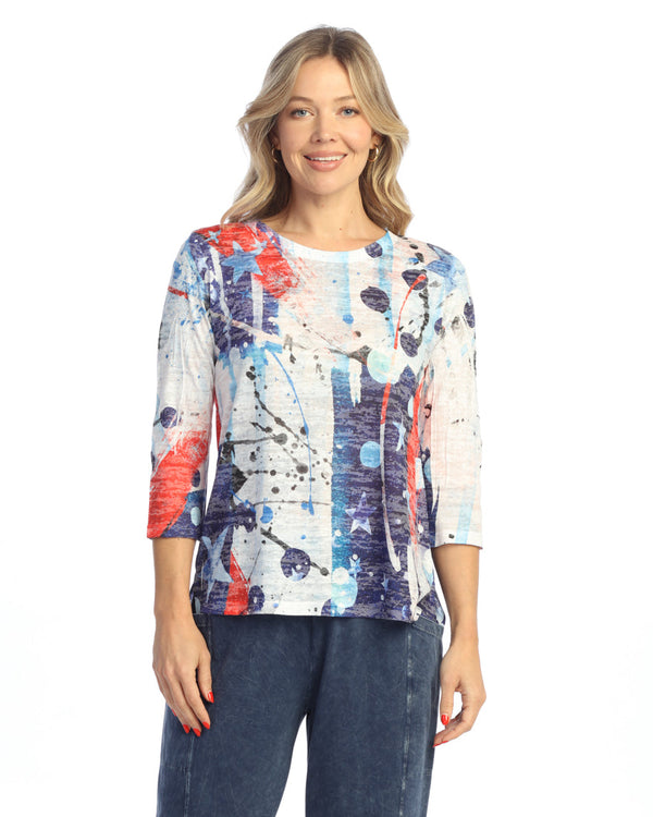 "Americana" Abstract Print Burnout Top - 44-2067