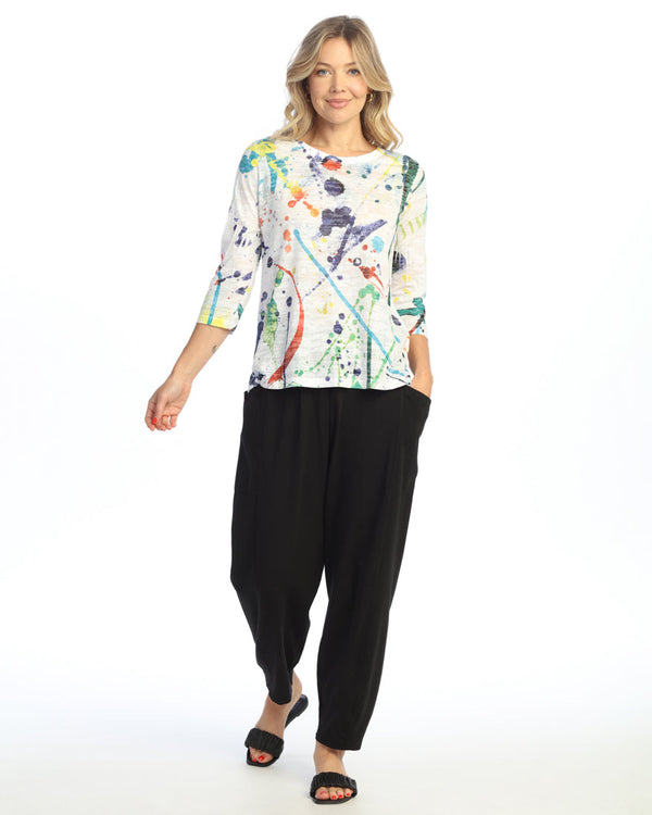 "Splash" Abstract Print Burnout Top - 44-2074