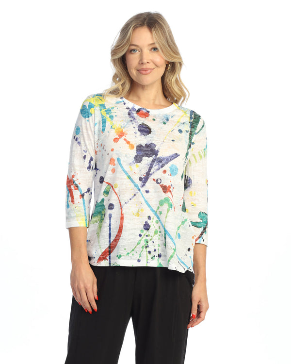 "Splash" Abstract Print Burnout Top - 44-2074