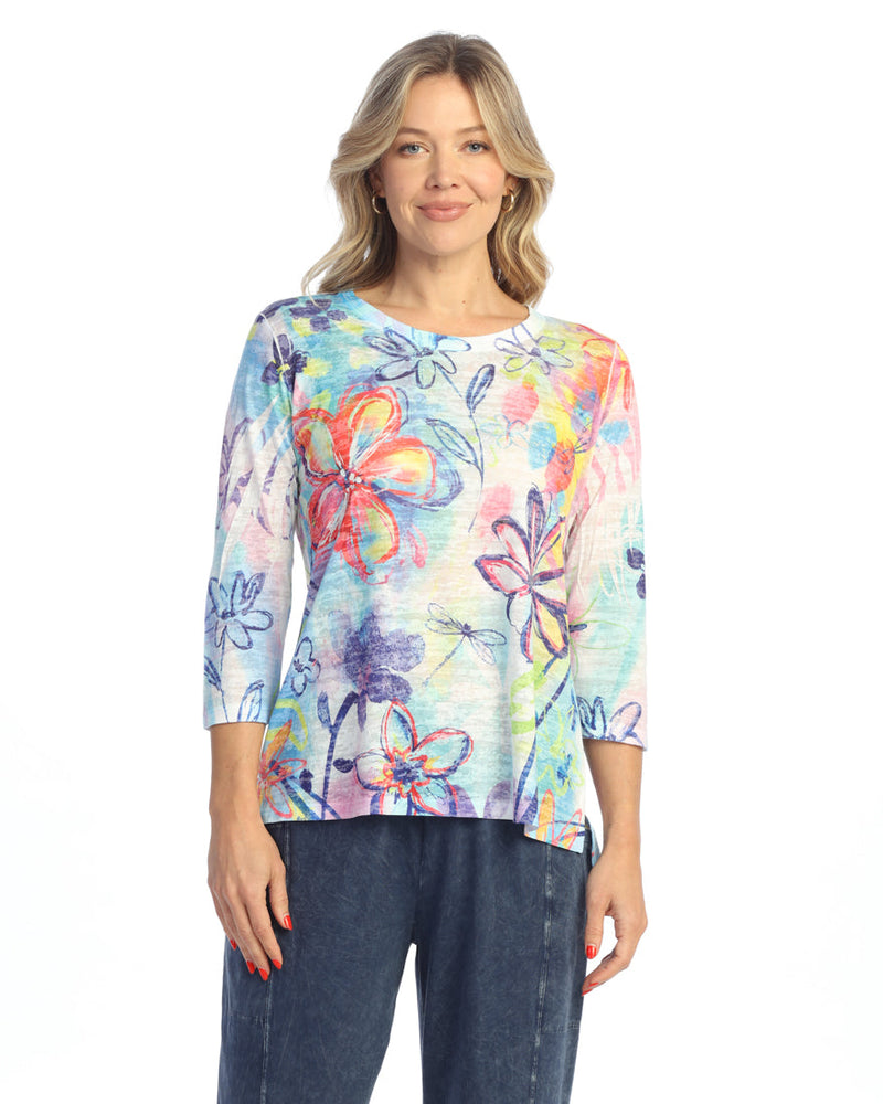 "Poetic" Abstract Print Burnout Top - 44-2079