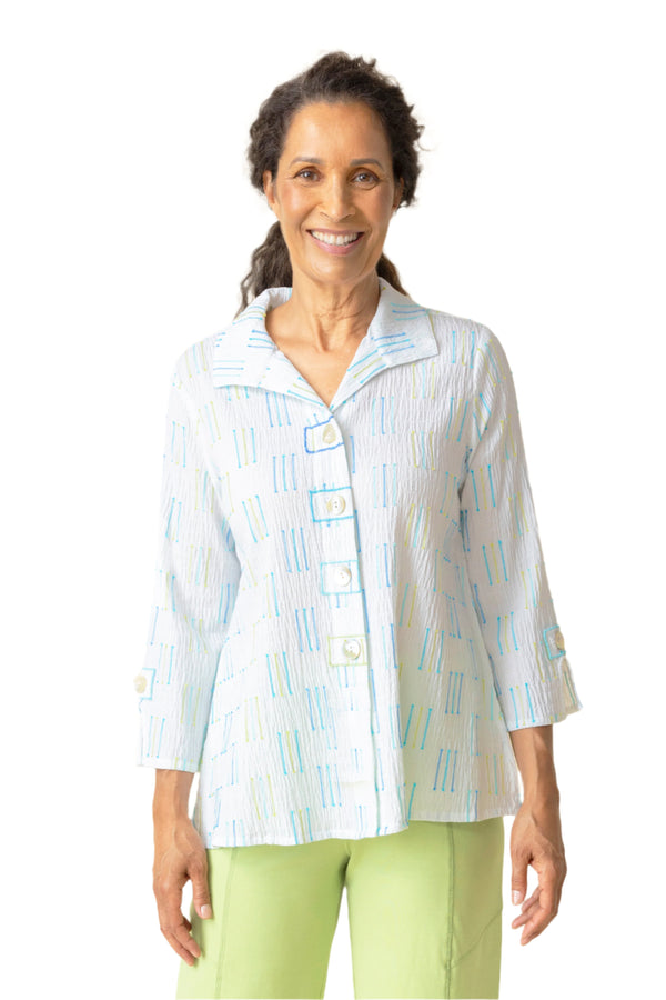 Windowpane Print Button Front Tunic Jacket in Malibu Multi - 44059-MLB