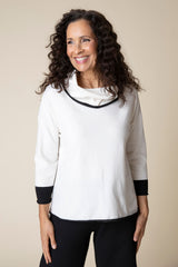 Cotton Buttery Knit Tipped Cowl Pullover - 82411