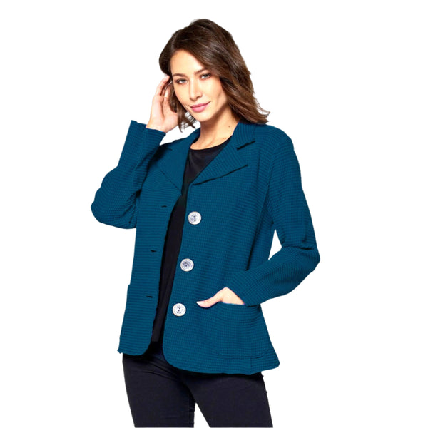 Button Front Waffle Jacket in Deep Sea - SW203-DS