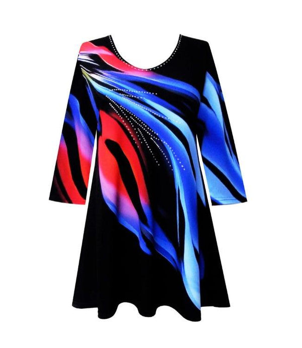 "Blue Flame" Abstract Print V-Neck Tunic - 31671-TU