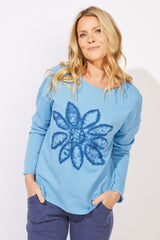 Destination Fleece Shibori Floral Pullover — harbor