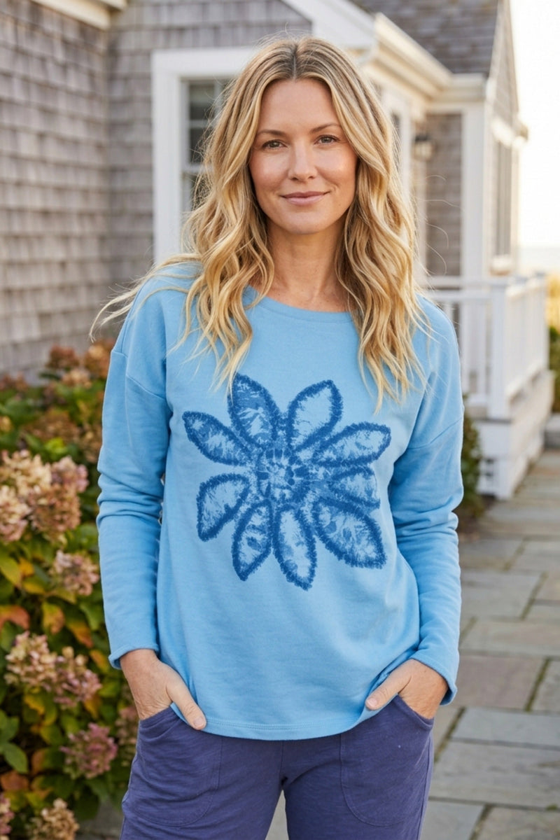 Destination Fleece Shibori Floral Pullover — harbor
