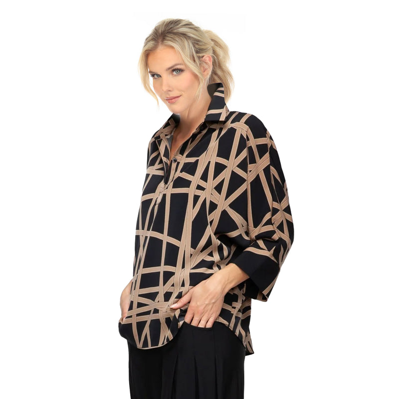 Bold Geometric-Print Blouse in Tan/Black - 7195T-TN