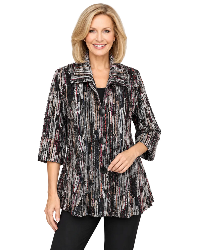 Sequined Jacquard Jacket on Mesh in Multi - 4926