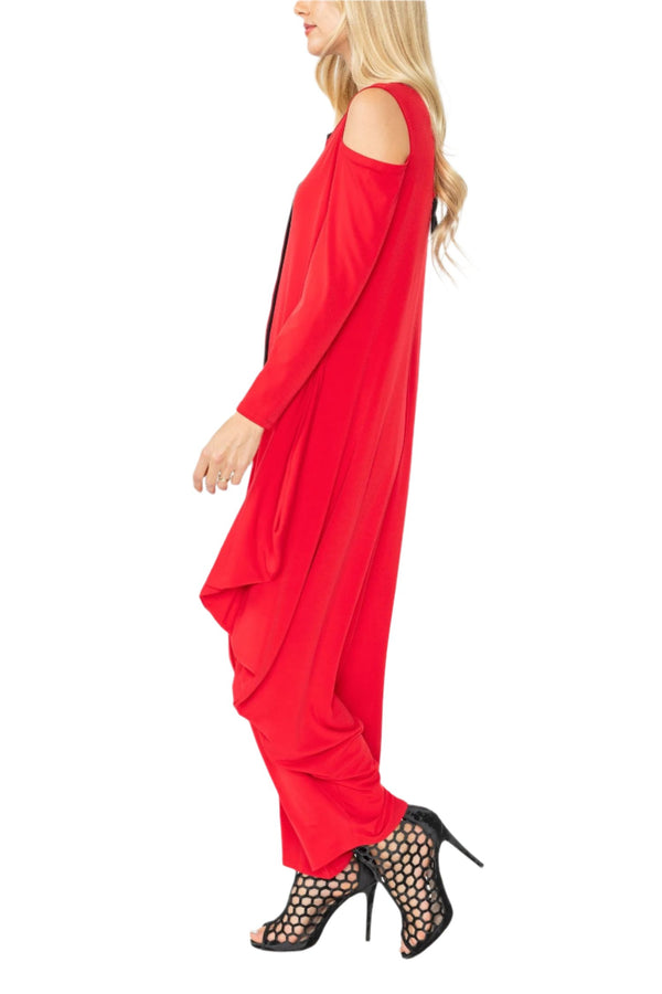 IC Collection Cold Shoulder Jumpsuit in Red - 4502JS-RD