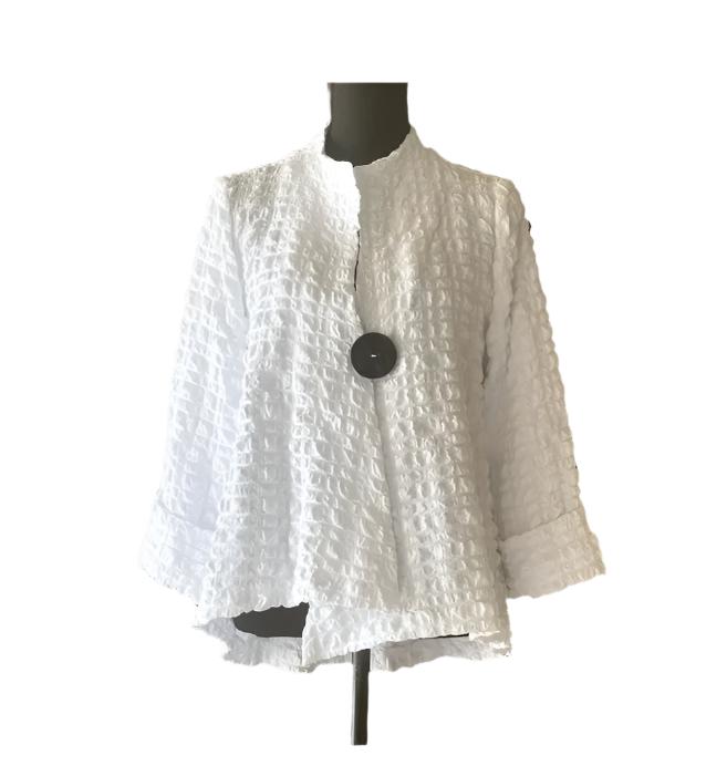 IC Collection Asymmetric Textured Jacket in White - 4507J-WHT